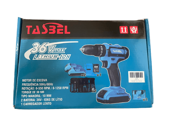 TALADRO AZUL 36V CON HERRAMIENTAS TASBEL - SuperElectro