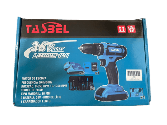 TALADRO AZUL 36V CON HERRAMIENTAS TASBEL - SuperElectro