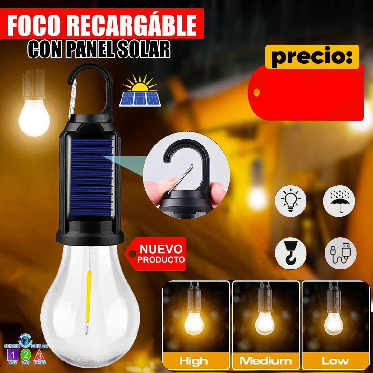 AMPOLLETA SOLAR RECARGABLE CAMPING - SuperElectro