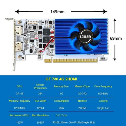 TARJETA GRAFICA SONGREY GT730 4GB DDR3 2HDMI - SuperElectro